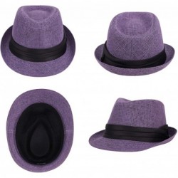 Fedoras Men/Women Summer Classic Short Brim Beach Sun Hat Straw Fedora Hat - 756_purple - CL11YANK03L $21.67