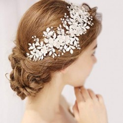 Headbands Handmade Bridal Floral Headpiece Marquise Crystal Wedding Leaf Headband Hair Accessories for Women Party in Gold - ...