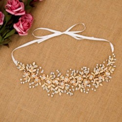 Headbands Handmade Bridal Floral Headpiece Marquise Crystal Wedding Leaf Headband Hair Accessories for Women Party in Gold - ...