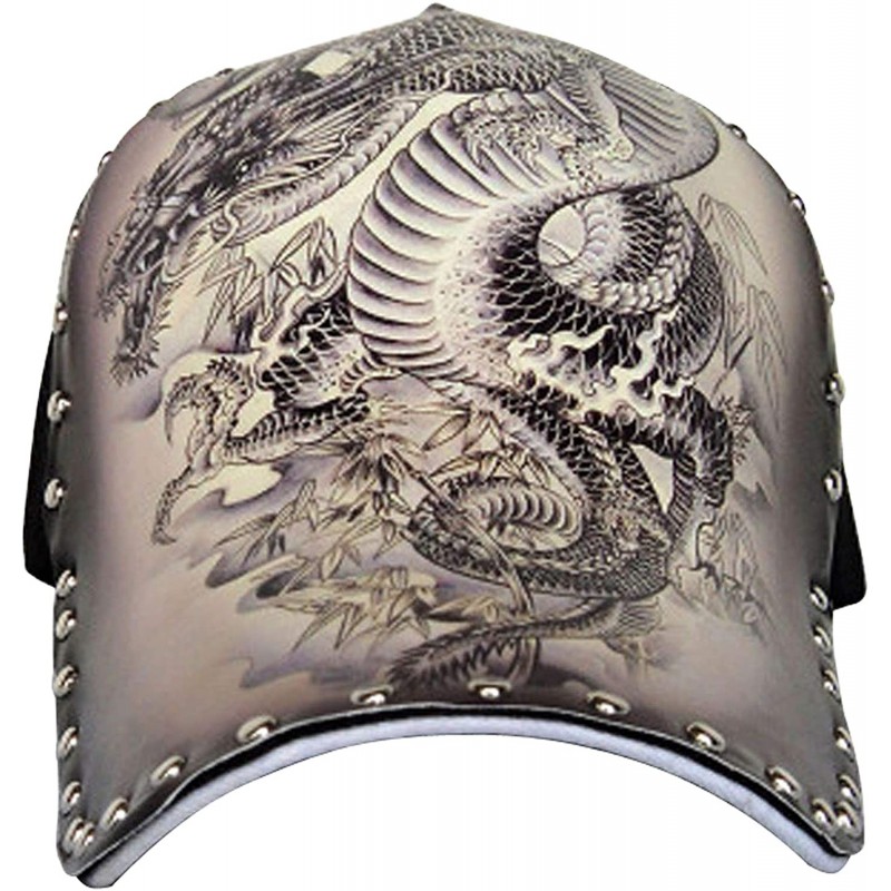Baseball Caps Women/Mens Dragon Tattoo Adjustable Cap Punk Rock Rivet Hip Hop Baseball Hat Black - CF1897R8Y26 $21.25