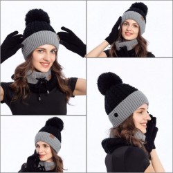 Skullies & Beanies Unisex Cozy Knit Beanie with Fuzzy Pom and Soft Stretch Scarf Set - Thin Mellow Pattern - Black/Cloud Gray...