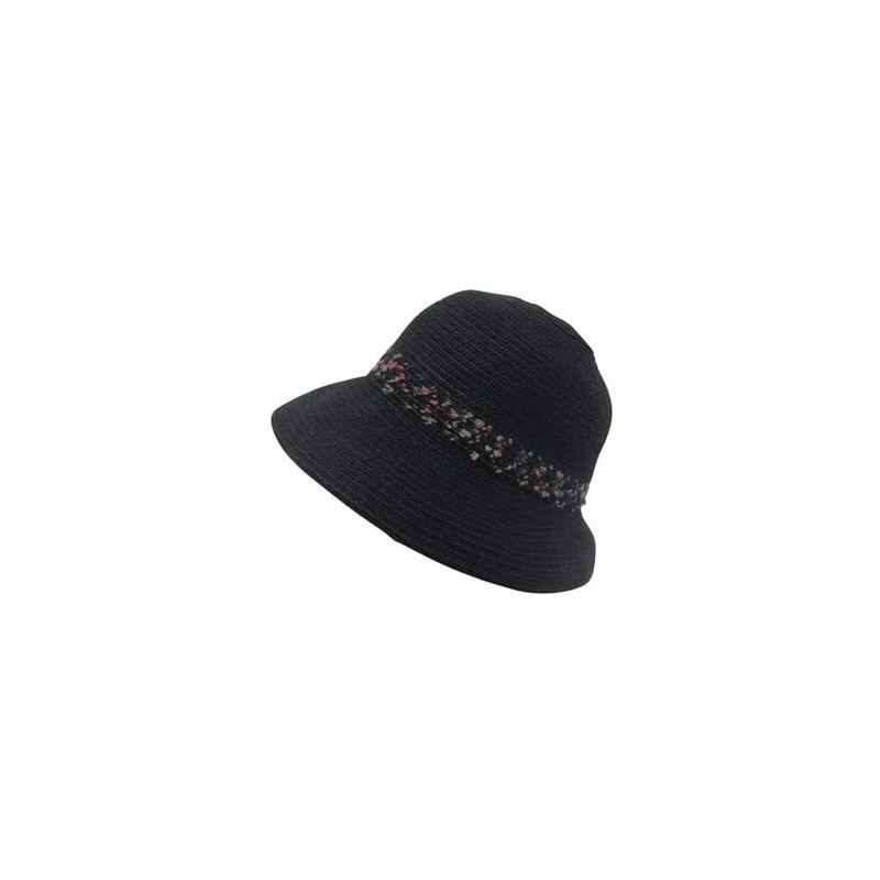 Bucket Hats Casual Cloche Hat with Speckled Knit Hatband- Wide Brim Warm Bucket Hat - Black - CZ18YAOL8OA $39.87