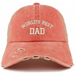 Baseball Caps World's Best Dad Embroidered Frayed Bill Trucker Mesh Back Cap - Orange - C118CX7E48I $34.12