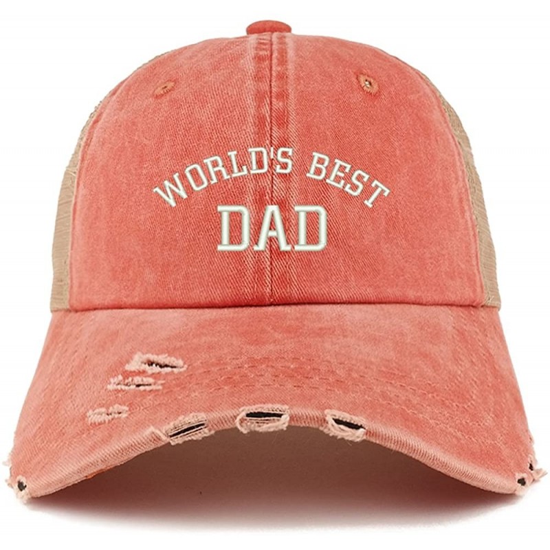 Baseball Caps World's Best Dad Embroidered Frayed Bill Trucker Mesh Back Cap - Orange - C118CX7E48I $34.56