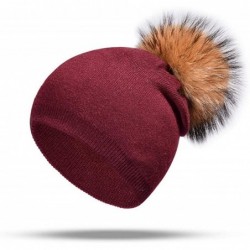 Skullies & Beanies Women Cashmere Caps Knit Hat Warm Wool Cap Solid Beanies Hats - Red - CD18K64UMAY $26.21