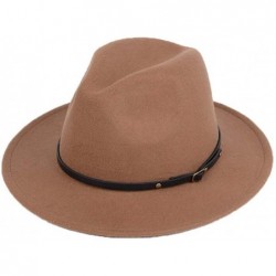 Fedoras 1PCS Wool Blend Fedora Hat with Belt Buckle Brim Hat Derby Cap Jazz Hat(Khaki) - Khaki - CY18ZTC36EK $29.13