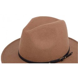 Fedoras 1PCS Wool Blend Fedora Hat with Belt Buckle Brim Hat Derby Cap Jazz Hat(Khaki) - Khaki - CY18ZTC36EK $29.13