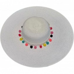 Sun Hats Custom Womens Floppy Sun Straw Hat - Embroider Your Own Words- Wide Brim - Ivory + Color Pompom - C5182XI786N $79.47