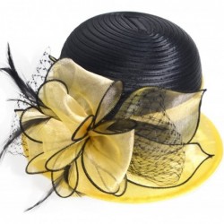 Bucket Hats Lady Derby Dress Church Cloche Hat Bow Bucket Wedding Bowler Hats - Two-tone-yellow - CE17X3IQOET $50.49