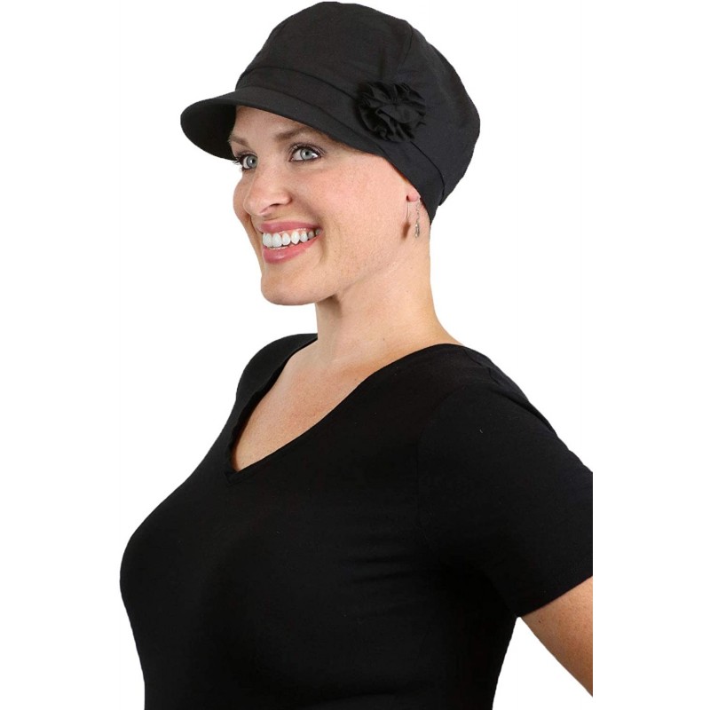 Newsboy Caps Newsboy Cap Summer Hats for Women Cotton Cancer Headwear Chemo Hair Loss Head Coverings Brighton - Black - CV18H...