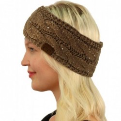 Cold Weather Headbands Winter Fuzzy Fleece Lined Thick Knitted Headband Headwrap Earwarmer - Sequins Taupe - CE18IIGU9EO $20.88