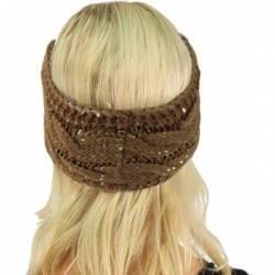Cold Weather Headbands Winter Fuzzy Fleece Lined Thick Knitted Headband Headwrap Earwarmer - Sequins Taupe - CE18IIGU9EO $15.07