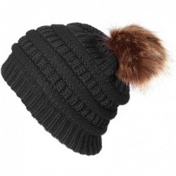 Skullies & Beanies Fashion Outdoor Winter Stretch Cable Knit Hat Bun Ponytail Beanie Cap - Black - CO18AOA8RG9 $18.76