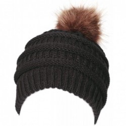 Skullies & Beanies Fashion Outdoor Winter Stretch Cable Knit Hat Bun Ponytail Beanie Cap - Black - CO18AOA8RG9 $13.60