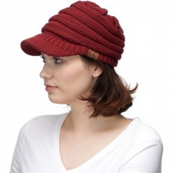 Skullies & Beanies Hatsandscarf Exclusives Women's Ribbed Knit Hat with Brim (YJ-131) - Burgundy With Ponytail Holder - C018X...