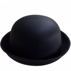 Fedoras Women Wool Felt Bowler Hat Derby Church Fedora Hat Roll-up Brim Party Hat - Black - CM18KO2IQHM $29.15