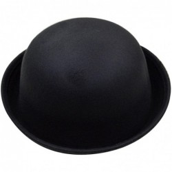 Fedoras Women Wool Felt Bowler Hat Derby Church Fedora Hat Roll-up Brim Party Hat - Black - CM18KO2IQHM $20.15