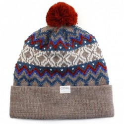 Skullies & Beanies Men's The Winters Fine Knit Nordic Beanie Hat Pom - Light Brown - CQ12OBNFEBM $63.88