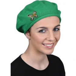 Berets 100% Cotton Beret French Ladies Hat with Army Butterfly Applique - Green - CU18R00CGU4 $44.82