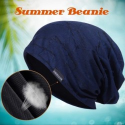 Skullies & Beanies Summer Slouchy Thin Beanie Hats Chic Skull Cap for Men B402 - Navy - CX18XECW5T8 $17.04