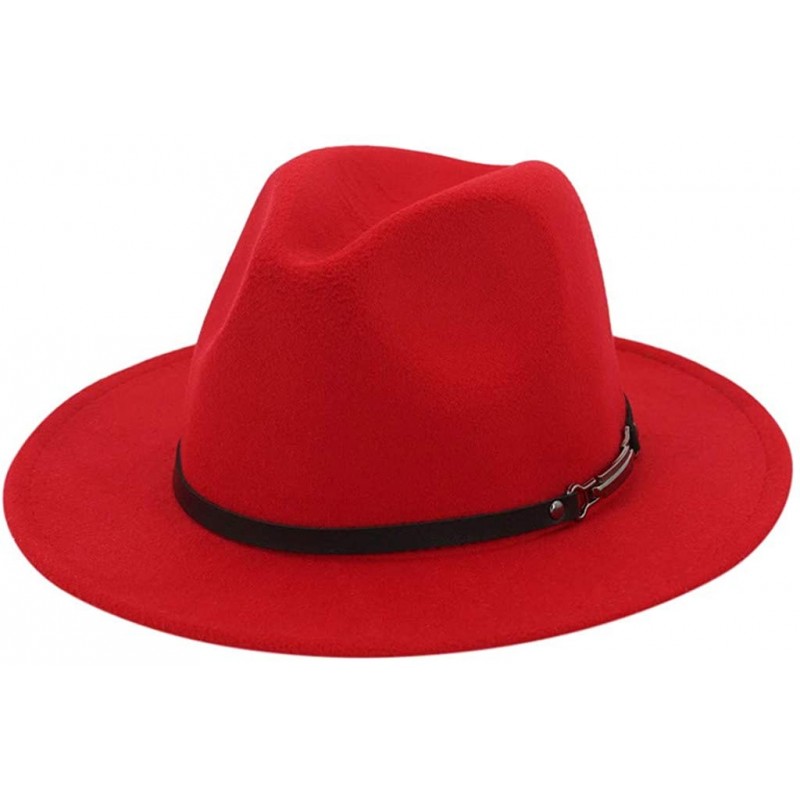 Bucket Hats Wide Brim Vintage Jazz Hat Women Men Belt Buckle Fedora Hat Autumn Winter Casual Elegant Straw Dress Hat - Red - ...