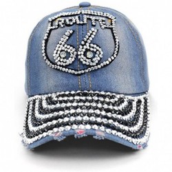 Baseball Caps Bling Route 66" Embellished Adjustable Denim Baseball Cap Hat - C81868D44MI $25.95