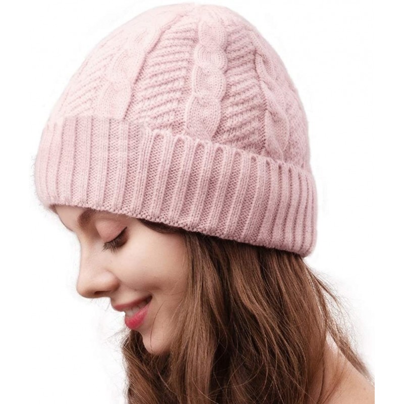 Skullies & Beanies Beanie Hat for Men Women Cuffed Winter Hats Cable Knit Warm Fleece Lining Skull Cap - Pink - CW18WICA206 $...