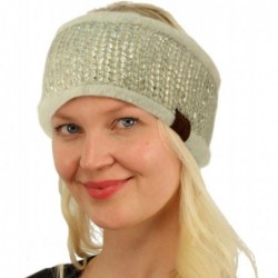 Cold Weather Headbands Winter Fuzzy Fleece Lined Thick Knitted Headband Headwrap Earwarmer - Metallic Ivory/Silver - C618IGIE...
