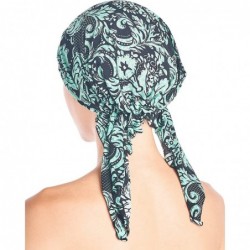 Skullies & Beanies Pre Tied Bandana Turban Chemo Head Scarf Sleep Hair Cover Hat - Black/Teal - C4187I970O6 $20.44
