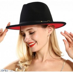 Fedoras Womens Jazz Cap Fedora Hats Black Red Patchwork Wool Felt Belt Buckle Decor Unisex Wide Brim Cowboy Cap Sunhat - CH19...