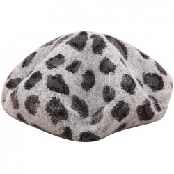Berets Leopard Print Beret Hat Knitted French Artist Hats Soft Winter Caps for Women - Gray - CJ18Z8CZOTM $25.59
