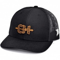 Baseball Caps Cam Hanes CH Leather Patch hat Curved Trucker - Black - CW18IGQYO6G $67.19