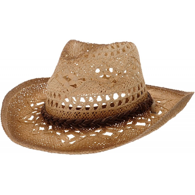 Cowboy Hats Western Cowboy Hat Cool Paper Straw Banded Chin Strap GN8765 - Brown - CG185EW6SLZ $67.94
