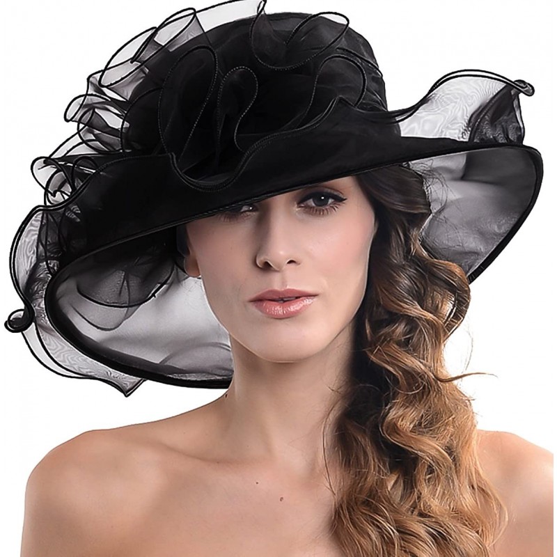 Sun Hats Women's Kentucky Derby Dress Tea Party Church Wedding Hat S609-A - S019-black - C018CL3RHT5 $24.49