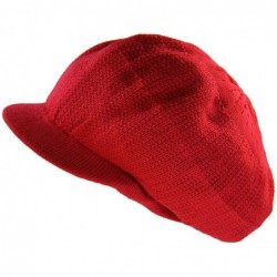 Skullies & Beanies Knit Cotton Beanie Visor - Red - C7189UODC9C $19.57
