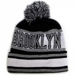 Skullies & Beanies Sk1130 Brooklyn Stripes Pom Pom Beanie Hats - Black/Light Grey - CT11PEEQNV9 $31.64