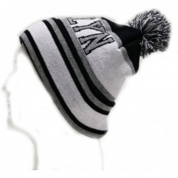Skullies & Beanies Sk1130 Brooklyn Stripes Pom Pom Beanie Hats - Black/Light Grey - CT11PEEQNV9 $19.41