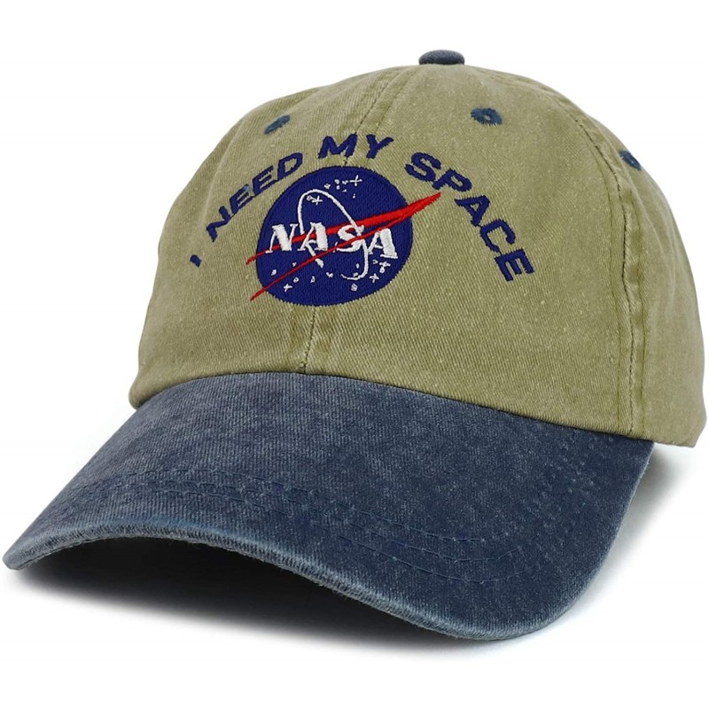 Baseball Caps NASA I Need My Space Embroidered Two Tone Pigment Dyed Cotton Cap - Khaki Navy - CF12DVNZE3H $25.08