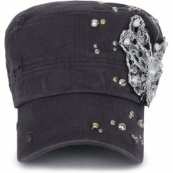 Baseball Caps Vintage Distressed Cotton Rhinestone Embellished Hat Military Cadet Cap - Slate Grey - C212DOILJSX $38.29