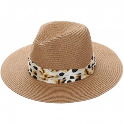 Sun Hats Virginie Fedora Hat Designer Style Paper Straw Sun Hat - Leopard Band Khaki - CI18R5UQ8XH $27.57