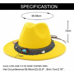 Fedoras Men Women Vintage Felt Fedora Hat Wide Brim Panama Hats with Buckle - Yellow - CE196ANG88R $18.34