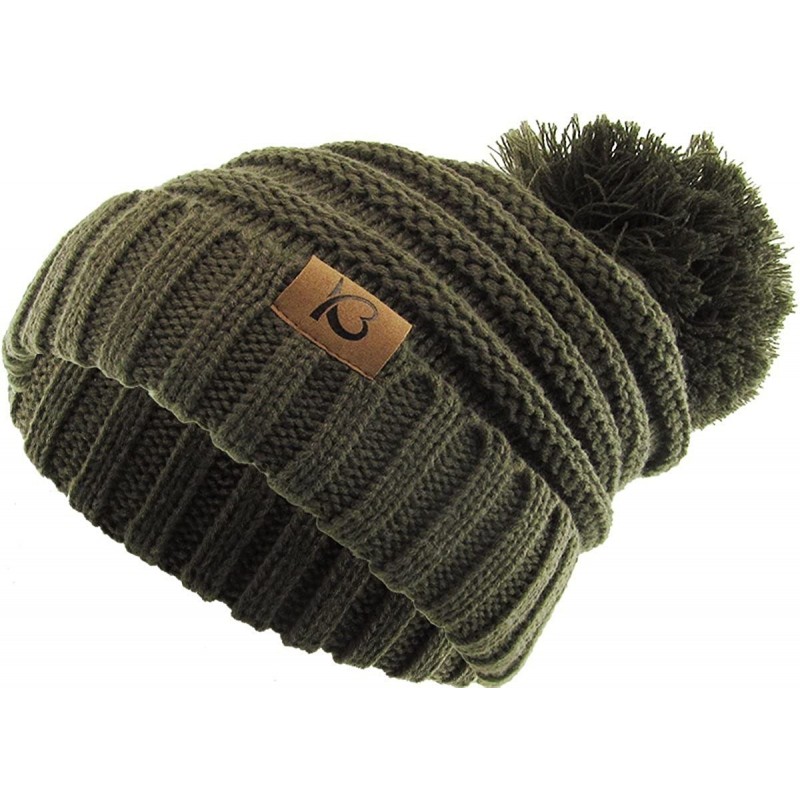 Skullies & Beanies Women's Winter Warm Thick Oversize Cable Knitted Beaine Hat with Pom Pom - (7026) Olive - CY18H4E4ZOT $23.39