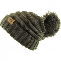 Skullies & Beanies Women's Winter Warm Thick Oversize Cable Knitted Beaine Hat with Pom Pom - (7026) Olive - CY18H4E4ZOT $23.39