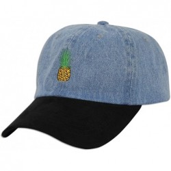 Baseball Caps Pineapple Embroidery Dad Hat Baseball Cap Polo Style Unconstructed - Lt. Blue / Black Suade - CC17Z30DYST $26.08