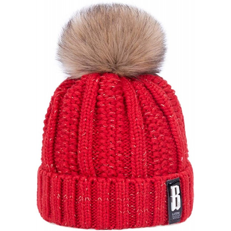 Skullies & Beanies Winter Pom Poms Ball Hat for Women Girl 's Knitted Cap Thick Skullies Beanies - 4 - CN18IS7N44X $18.63