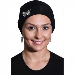 Skullies & Beanies Ladies Chemo Hat with Green Butterfly Bling - Black - C312O2X7FID $32.72