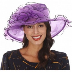Sun Hats Ladies Wide Brim Organza Derby hat for Kentucky Derby Church Tea Party Wedding - S020-purple - CH18QAD9YDY $49.19