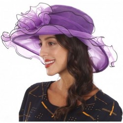 Sun Hats Ladies Wide Brim Organza Derby hat for Kentucky Derby Church Tea Party Wedding - S020-purple - CH18QAD9YDY $30.06