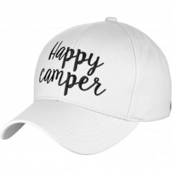 Baseball Caps Women's Embroidered Quote Adjustable Cotton Baseball Cap - Happy Camper- White - CF180OTDL7W $29.91