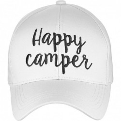 Baseball Caps Women's Embroidered Quote Adjustable Cotton Baseball Cap - Happy Camper- White - CF180OTDL7W $17.81